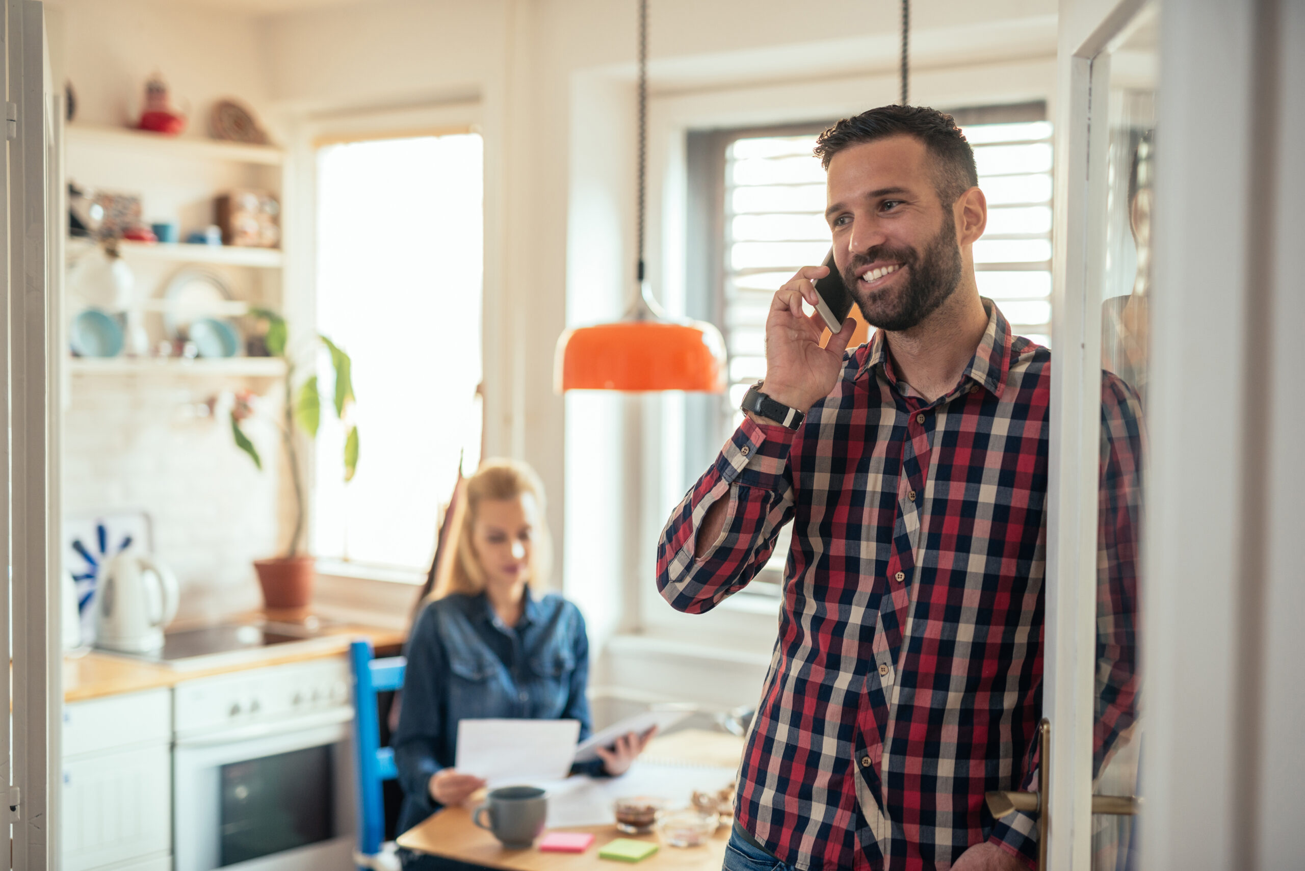 Man on the phone to their property management company.